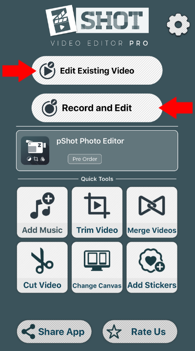 Trim or Cut menu for existing and recorded videos in zShot/ 