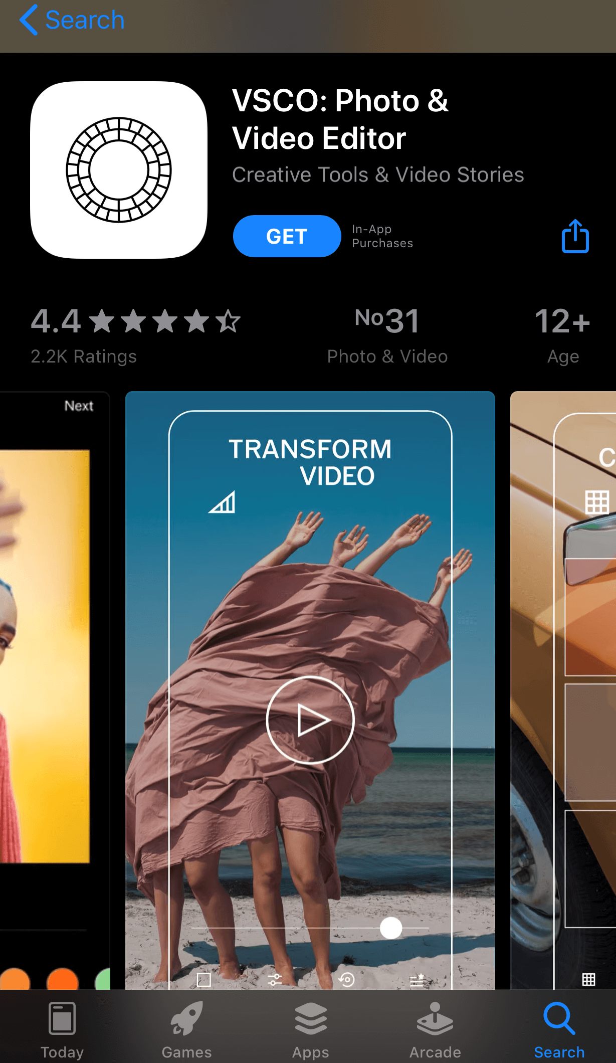 VSCO video and photo editing app from App Store.