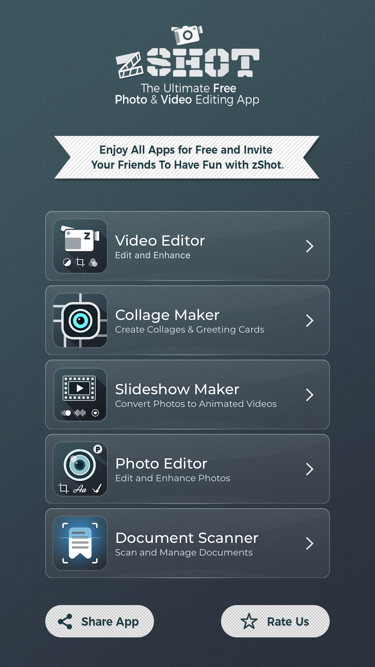 Enjoy five amazing apps with zShot app.
